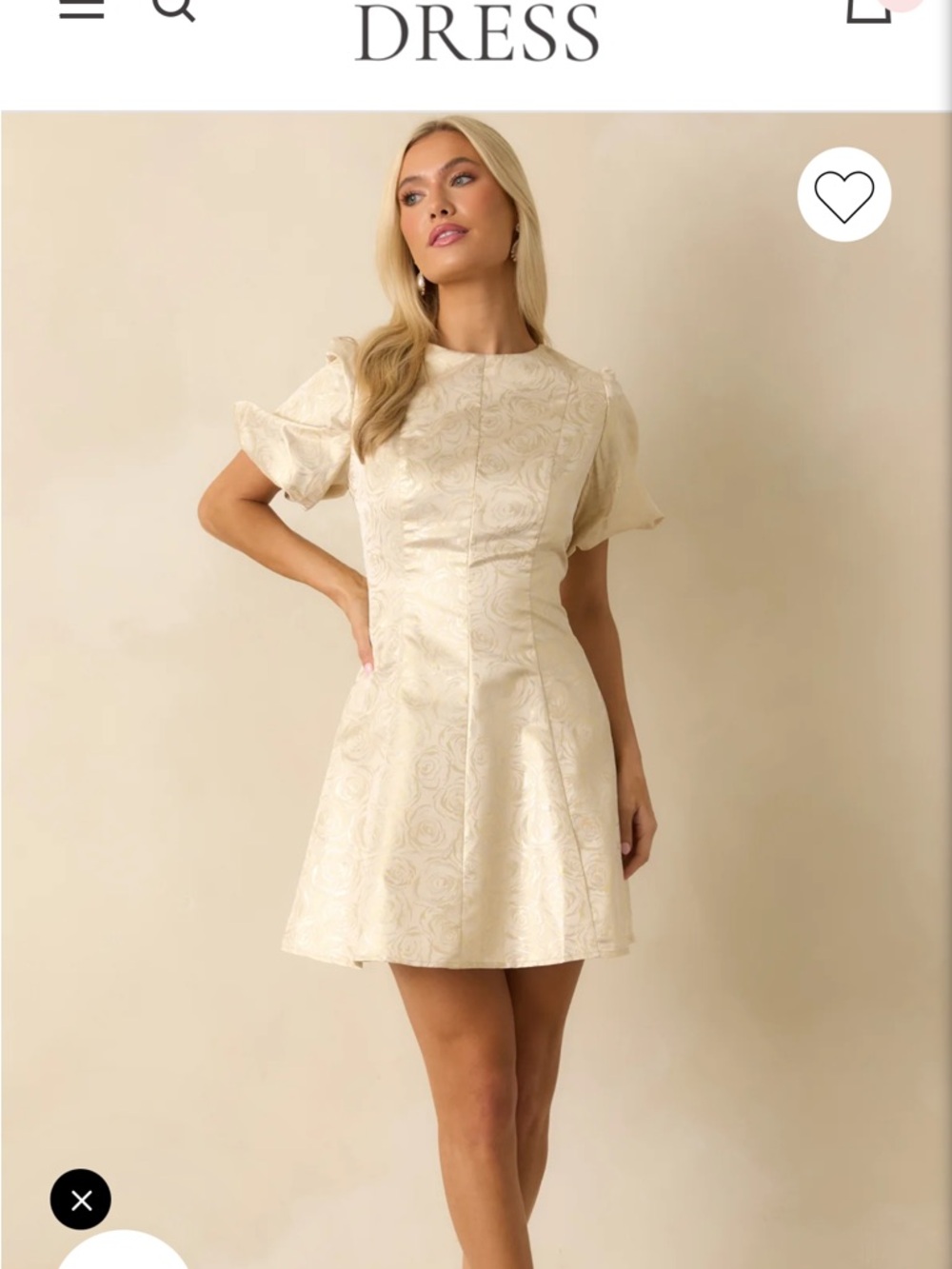 Elegant Cream Floral Jacquard Short Dress